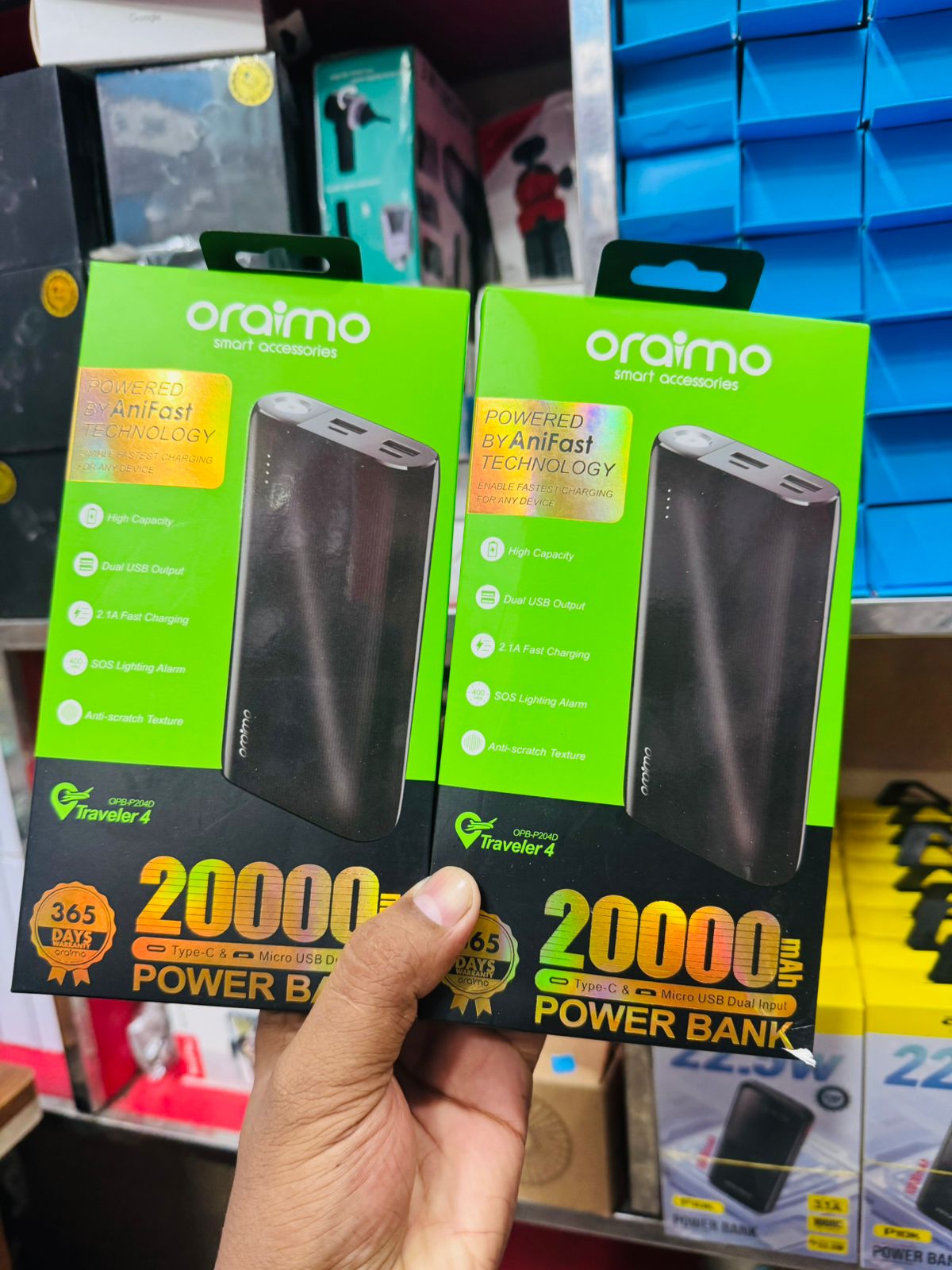 Oraimo OPB-P204D 15W 20000mAh Dual USB Output 2.1A Fast Charging Power Bank- Black